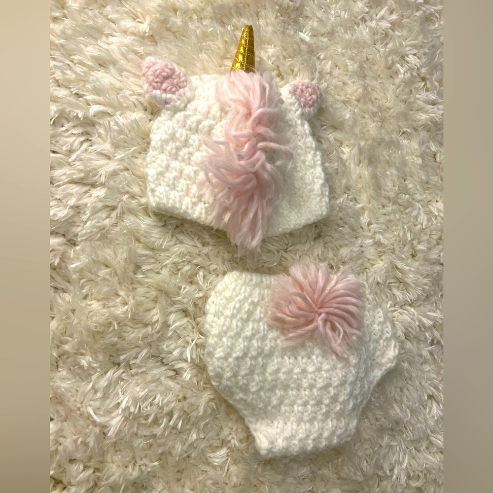 New born unicorn hat and romper set